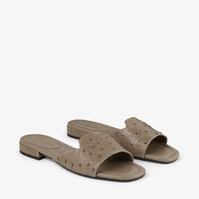 Dina Flat Taupe Ostrich Leather Flats 3