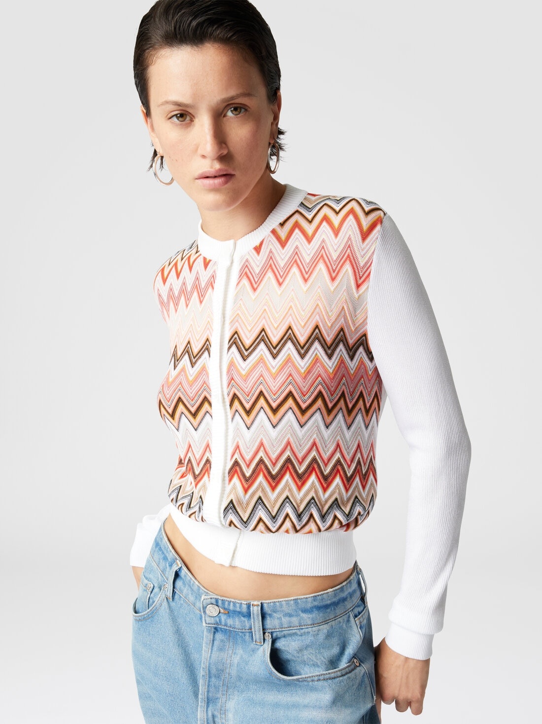 Viscose-blend cardigan with chevron insert - 4