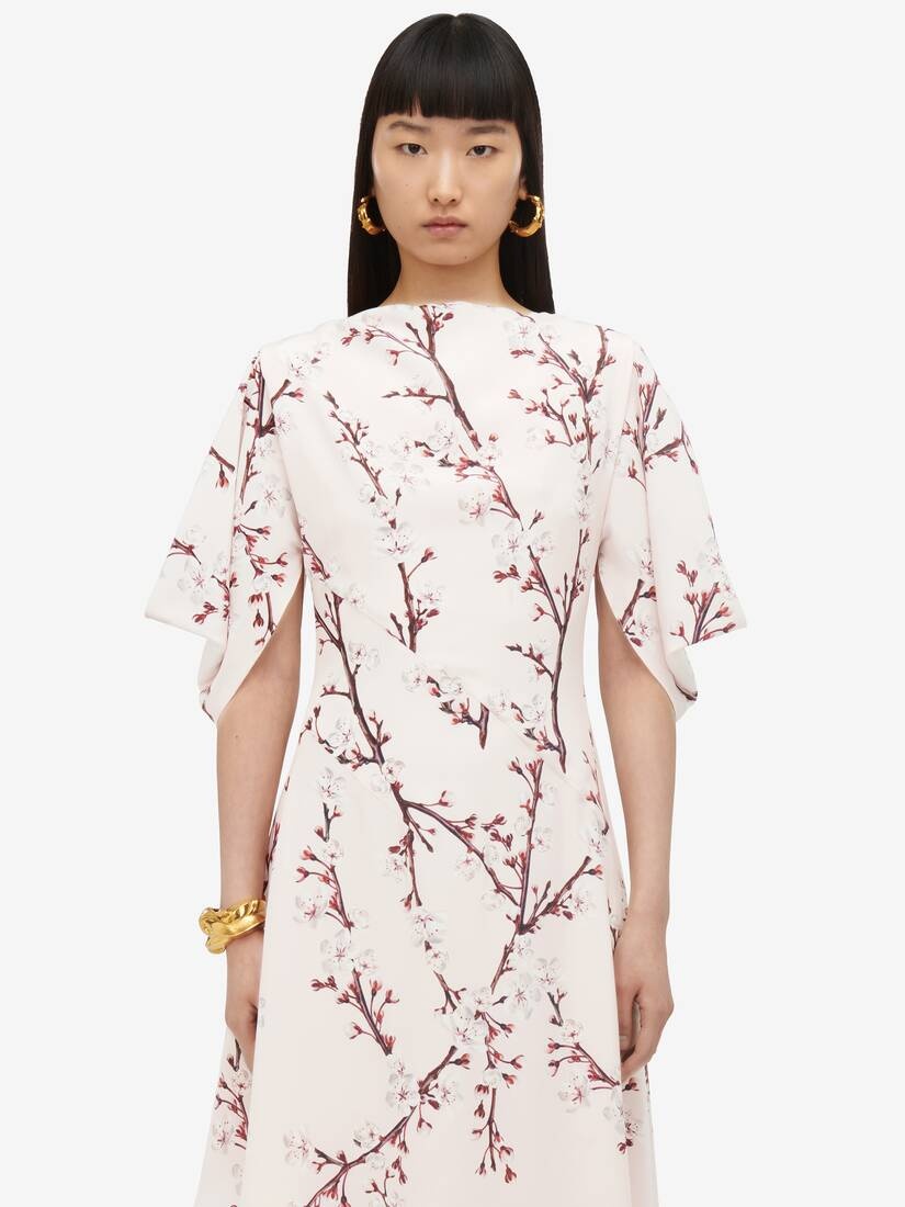 Women's Cherry Blossom Asymmetric Midi Dress in Pink - 6