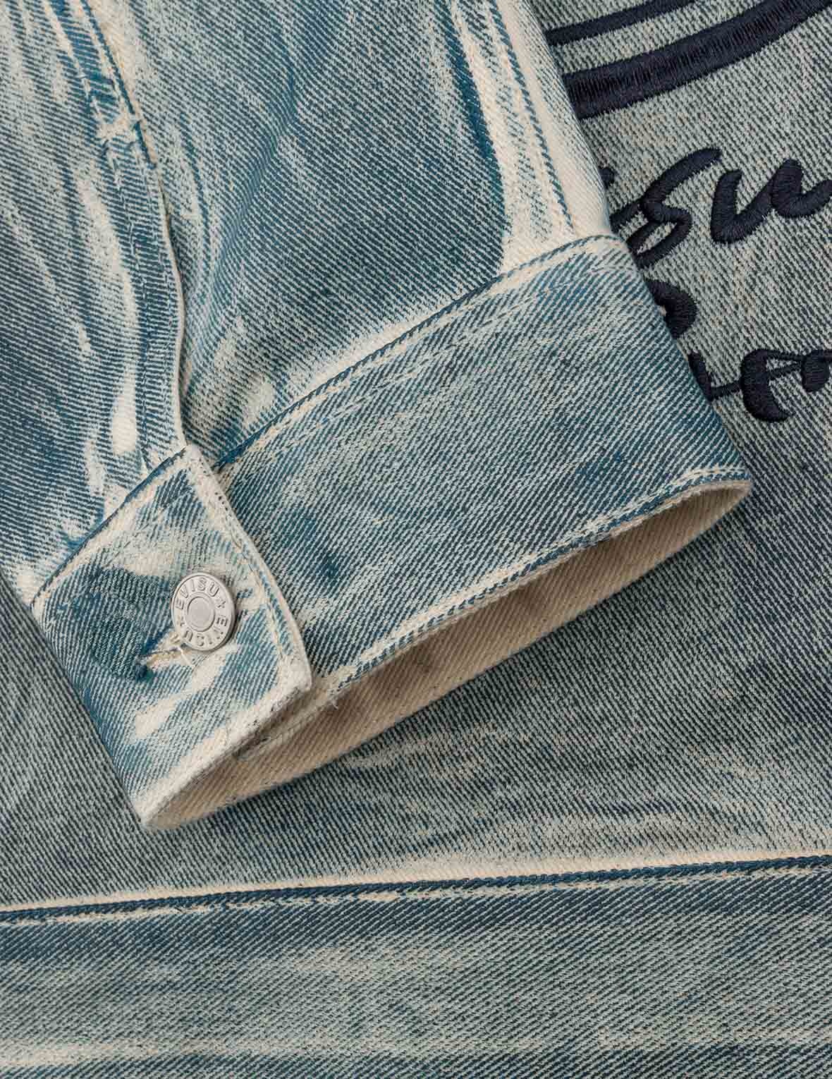 KAMON AND SEAGULL APPLIQUÉ WITH RUBBING PRINT FASHION FIT DENIM JACKET - 18