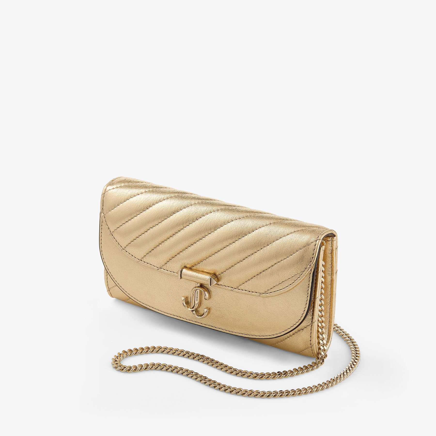 Avenue Curve Wallet Chain
Shiny Gold Quilted Metallic Leather Clutch - 3