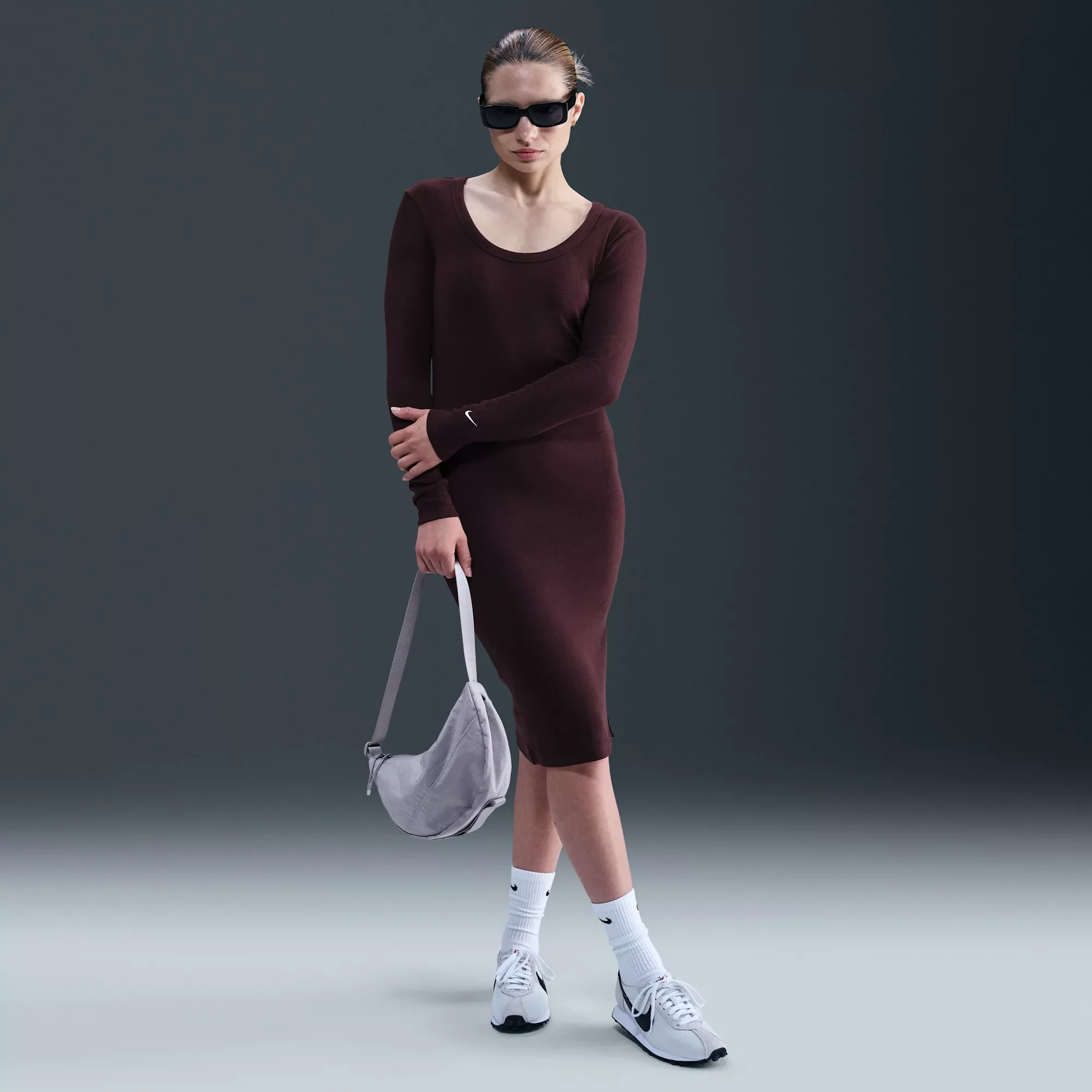Nike Women's Sportswear Chill Knit Tight Long-Sleeve Midi Mini-Rib Dress - 1