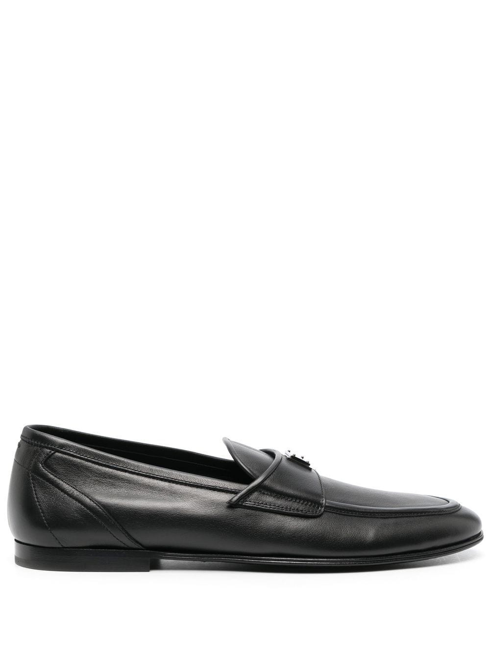 logo-plaque leather loafers - 1