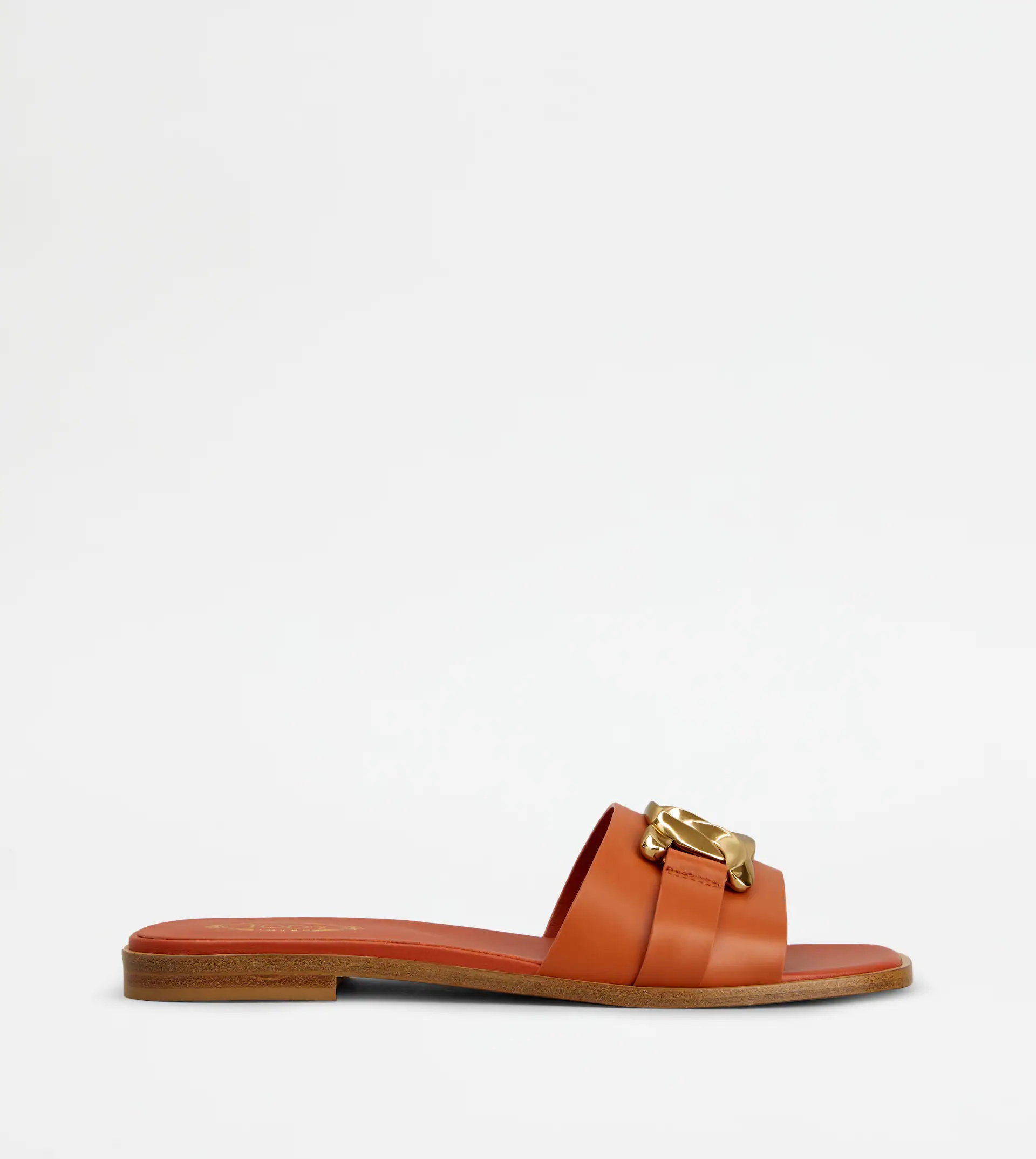 SANDALS IN LEATHER - ORANGE - 1