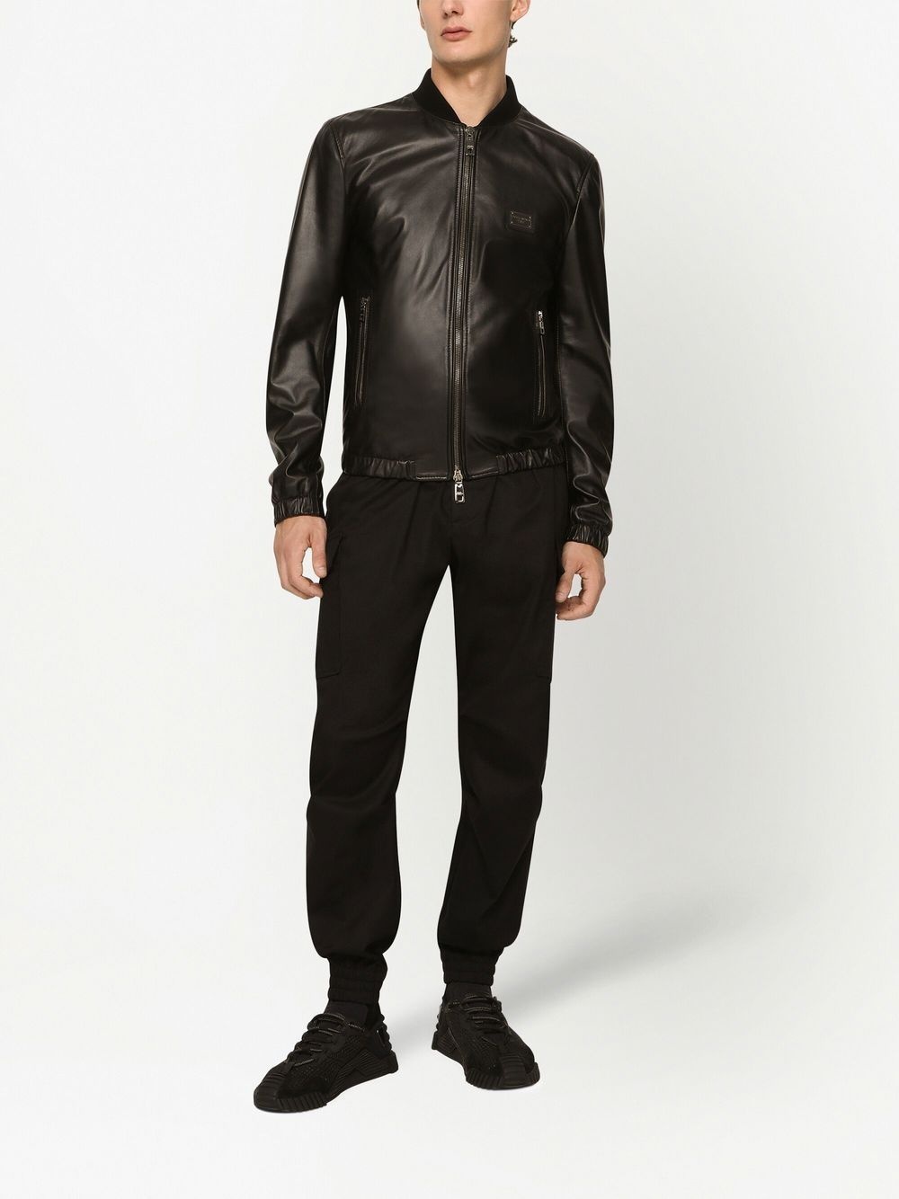 logo-appliqué leather jacket - 3