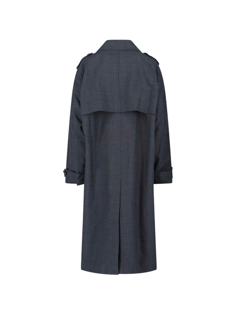 The Frankie Shop Bleecker double-breasted plaid trench coat outlook