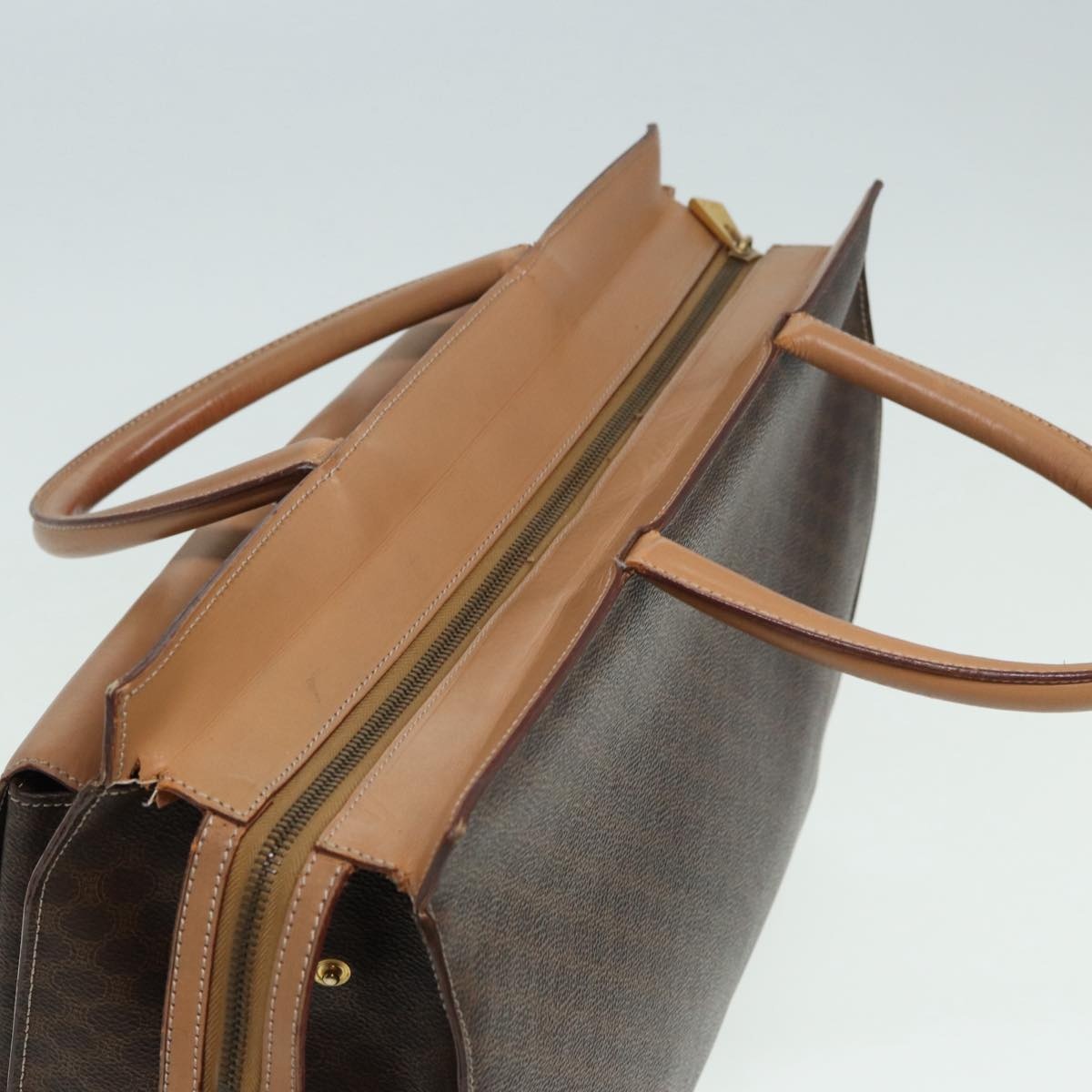 CELINE Macadam Canvas Hand Bag Pvc Leather Brown Gold - 6