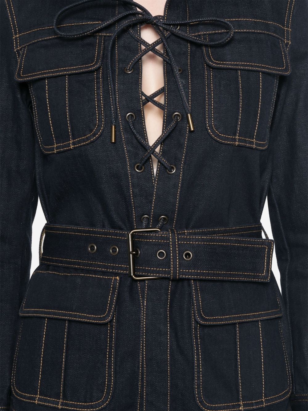 belted denim jacket - 5