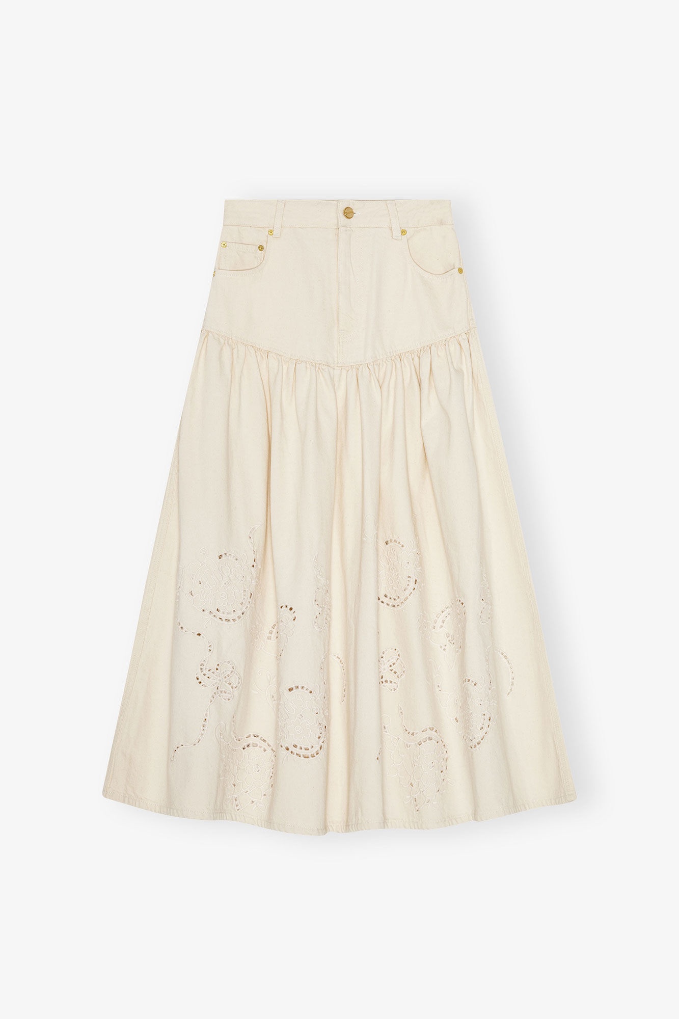 BRODERIE ANGLAISE DENIM SKIRT - 1