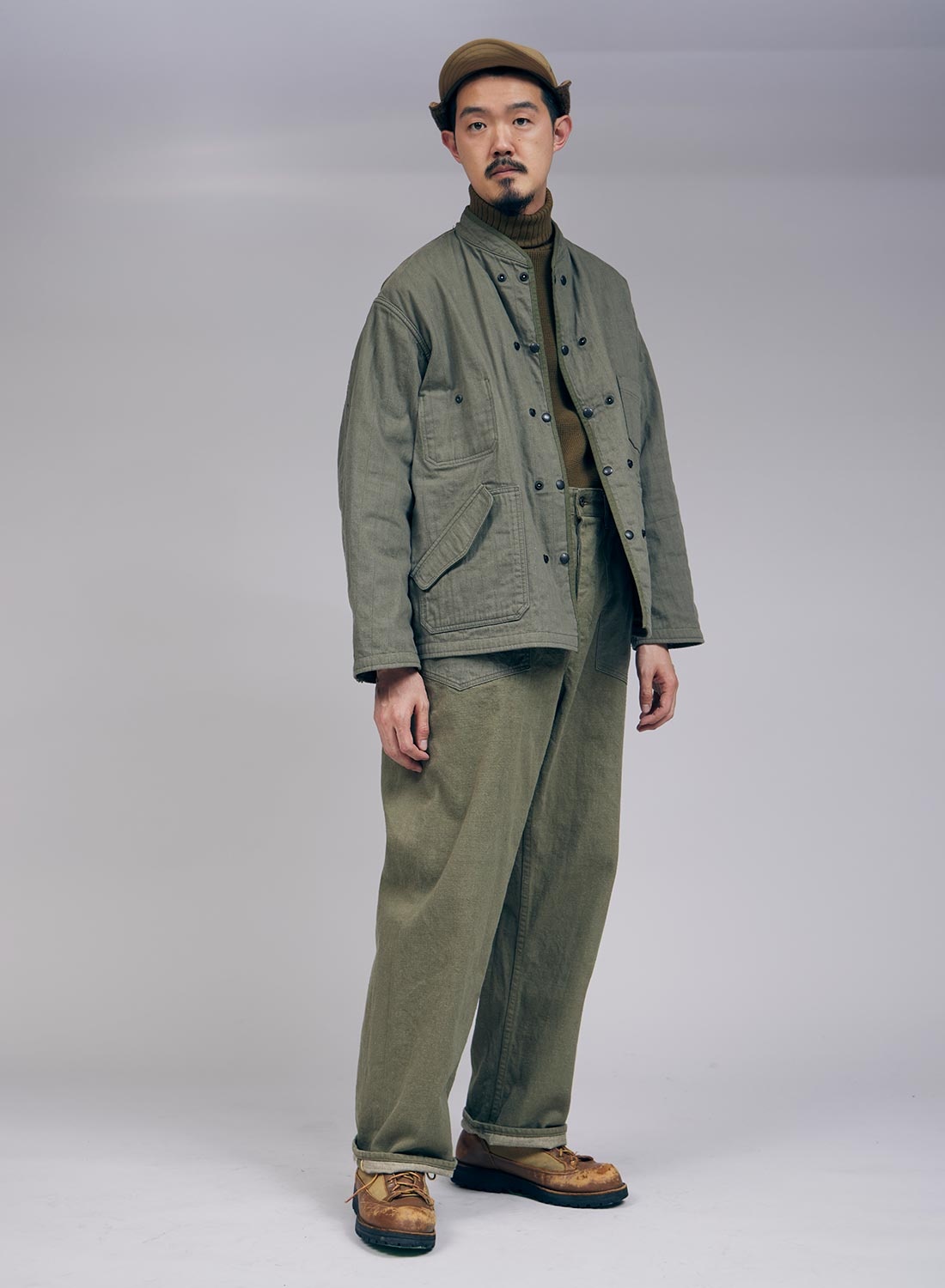 Nigel Cabourn 30's Deck Pant 12.5oz Denim in Green | REVERSIBLE