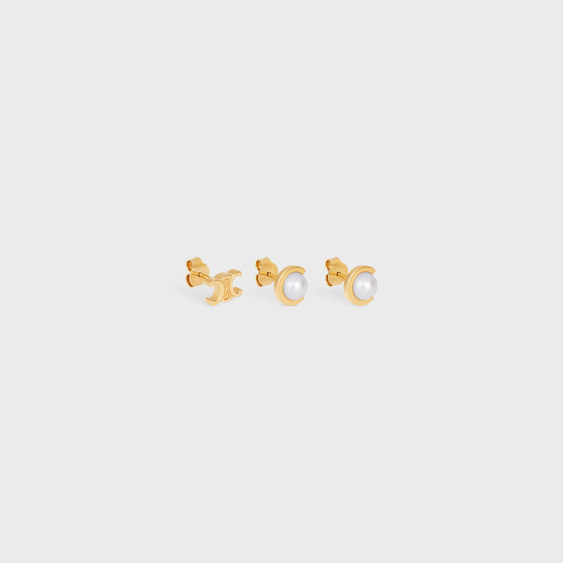 CELINE Les Perles Celine Set of 3 Studs in Resin Pearls and Brass with Gold Finish outlook
