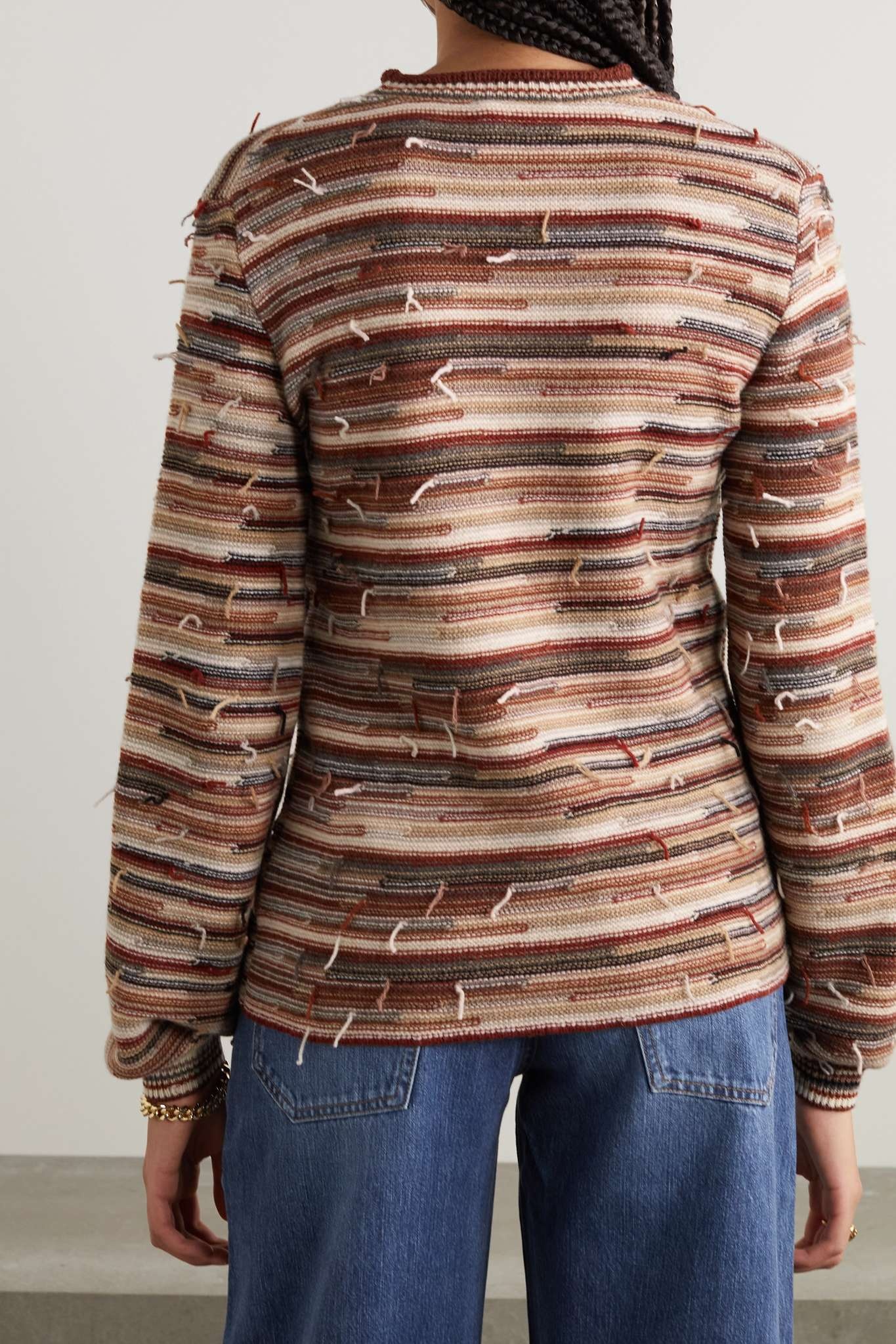 Frayed striped cashmere and wool-blend sweater - 3