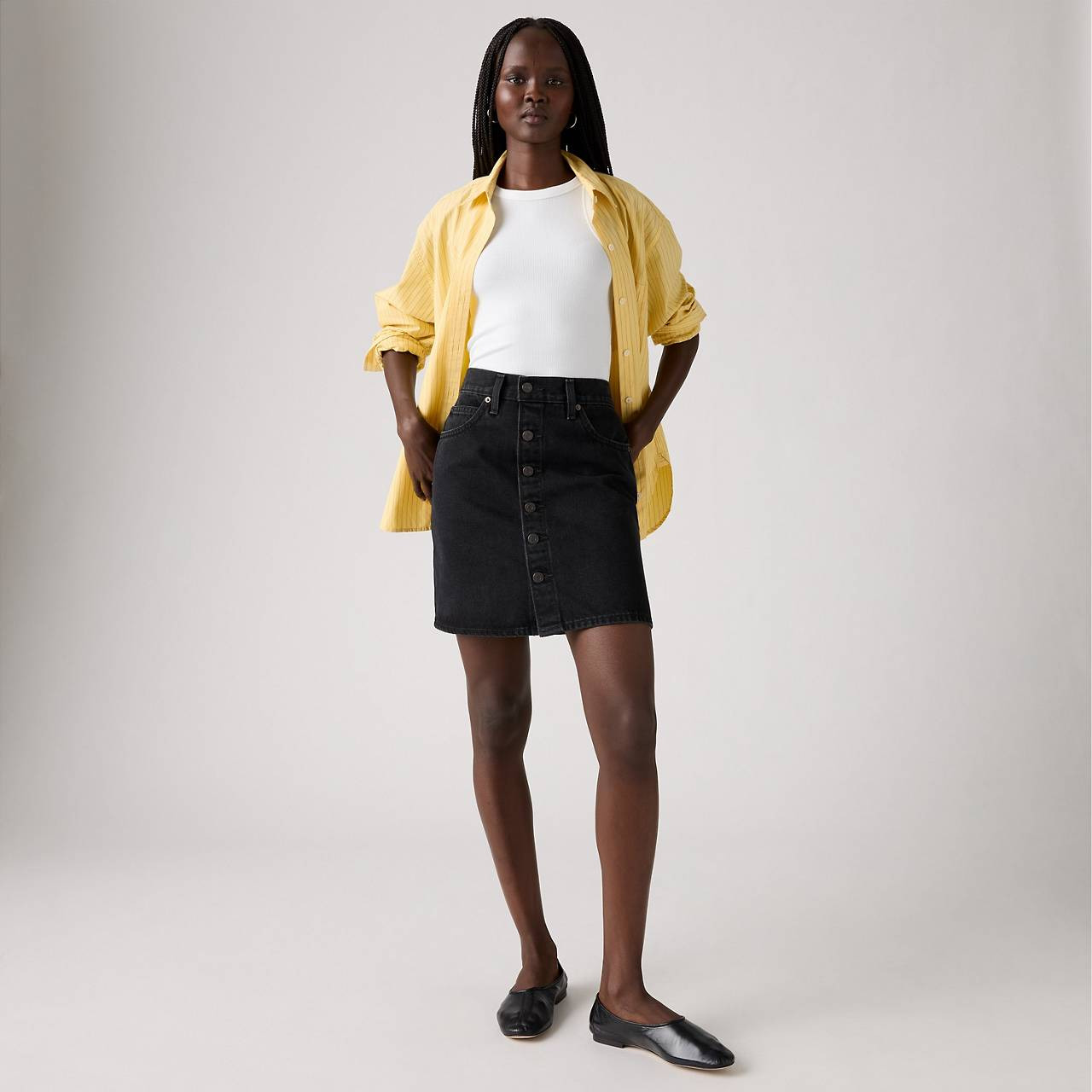 RETRO BUTTON FRONT SKIRT - 3