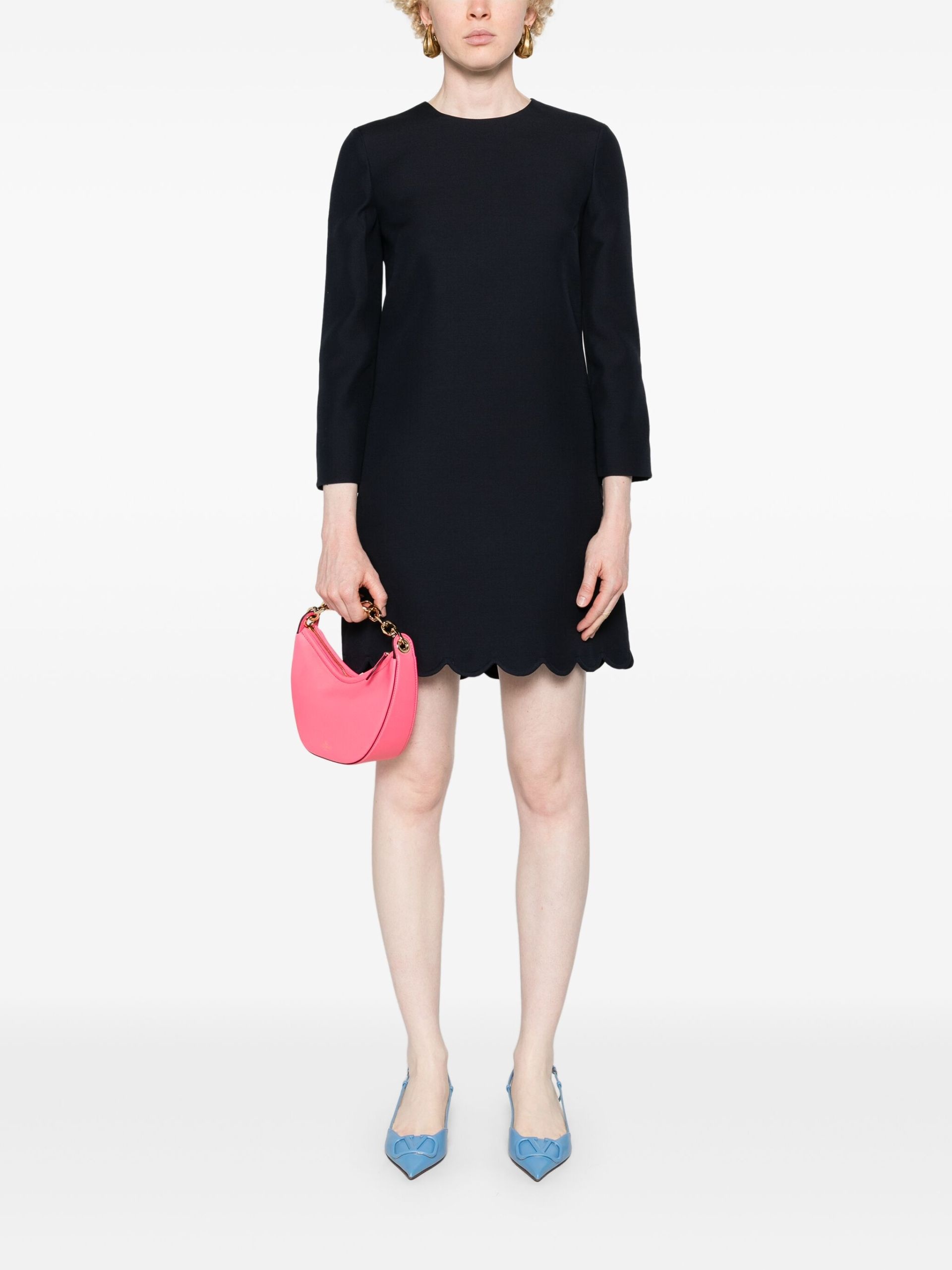 ワンピース VALENTINO GARAVANI Black Wool Blend Dress Valentino Garavani Long-Sleeve Ruffle-Cuff Mini Dress