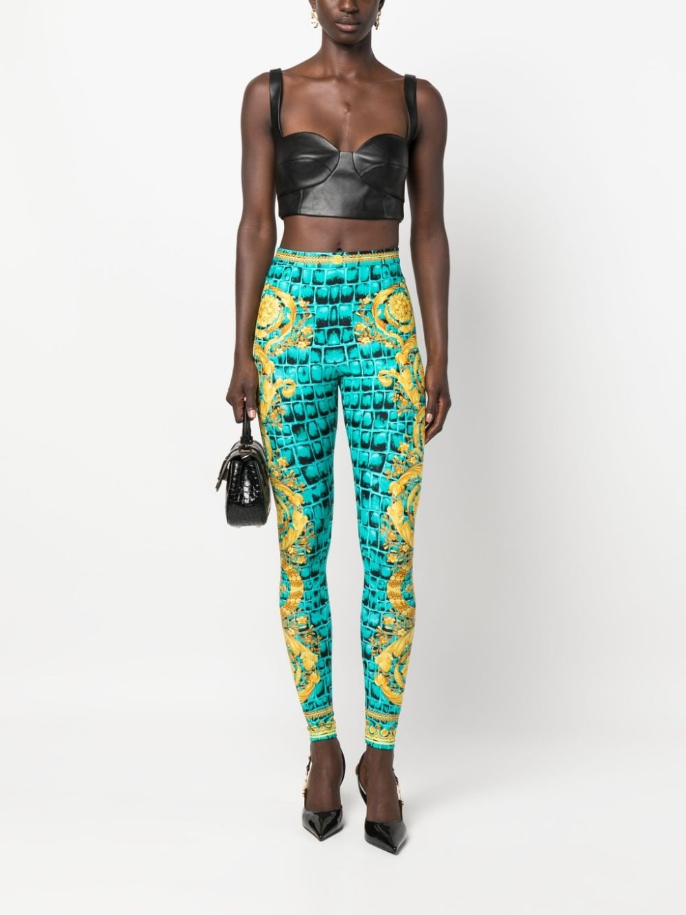 Barocco-print slip-on leggings - 2