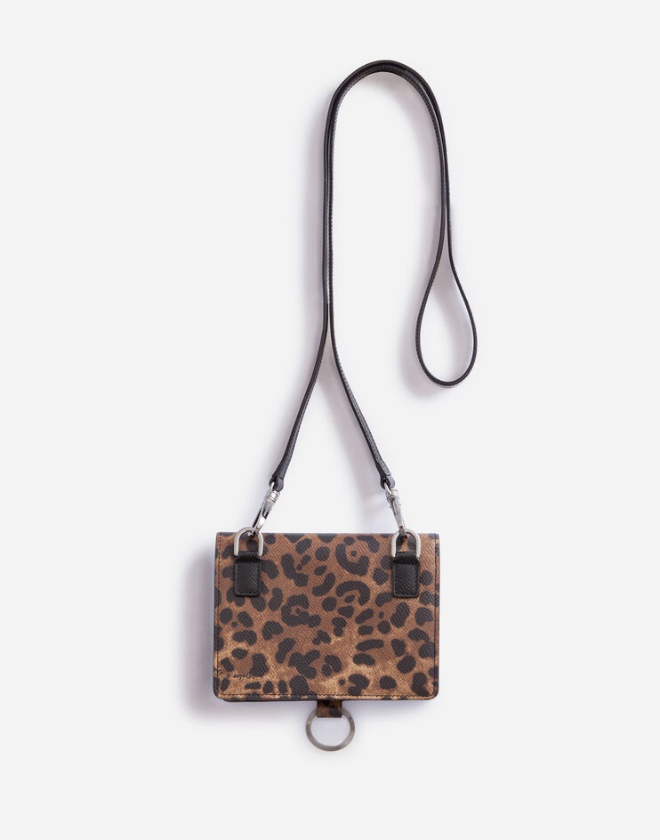 Large wallet with cross-body strap in dauphine calfskin with leopard print - 3