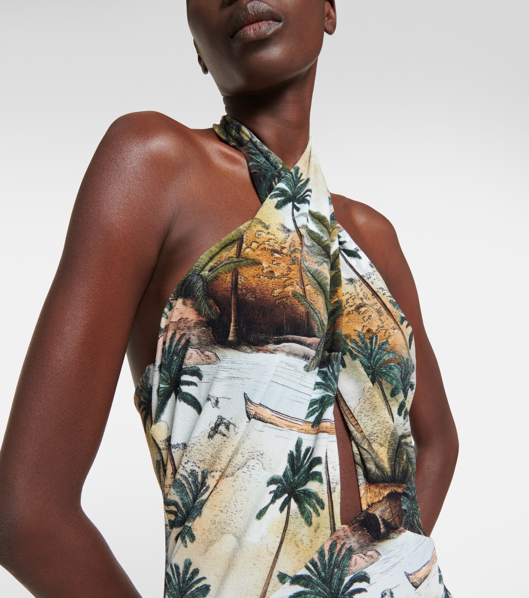 Hidden Paradise printed halterneck swimsuit - 4