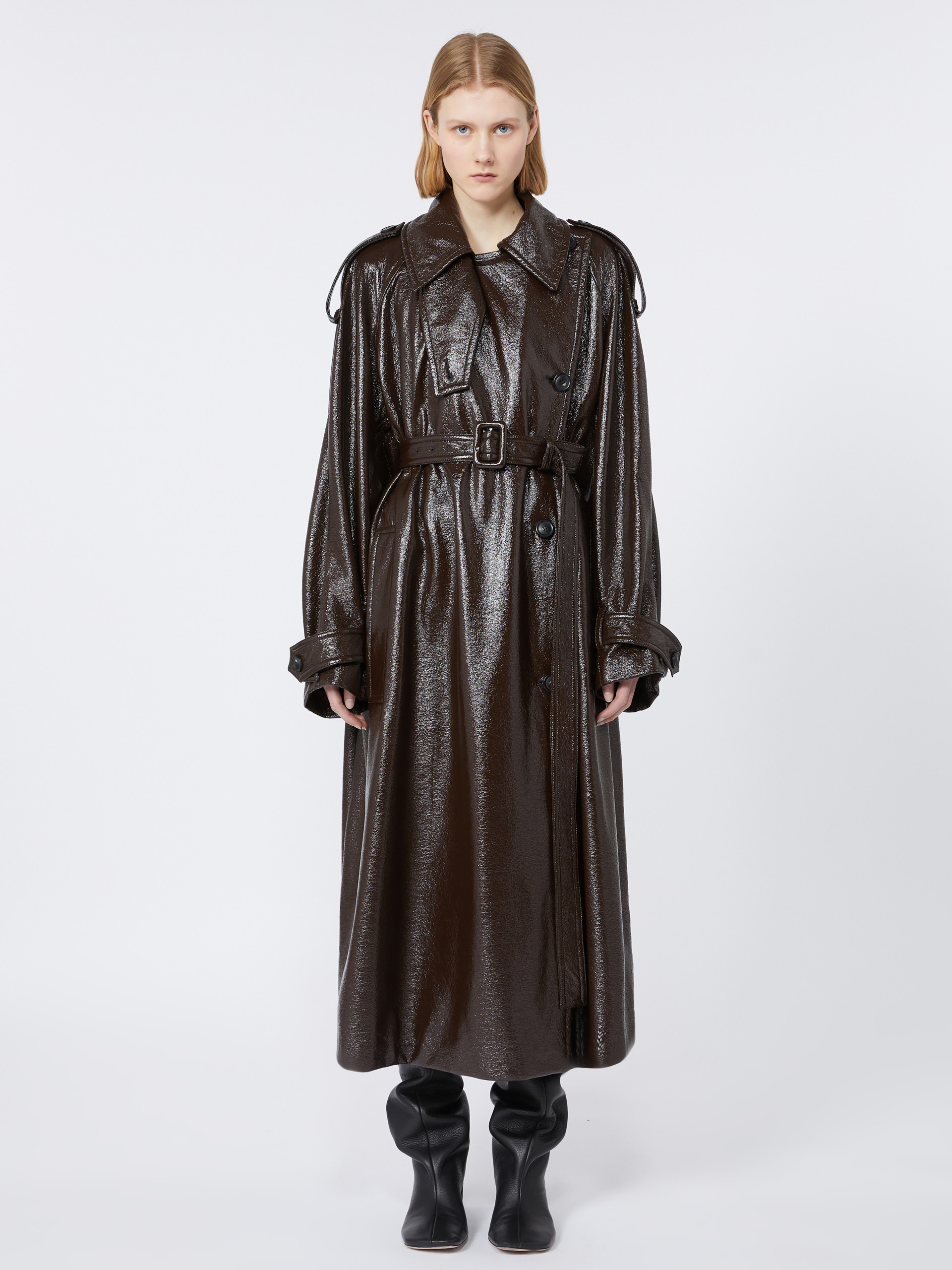 BAIRO1234 Long trench coat with patent leather effect - RUNWAY - 3