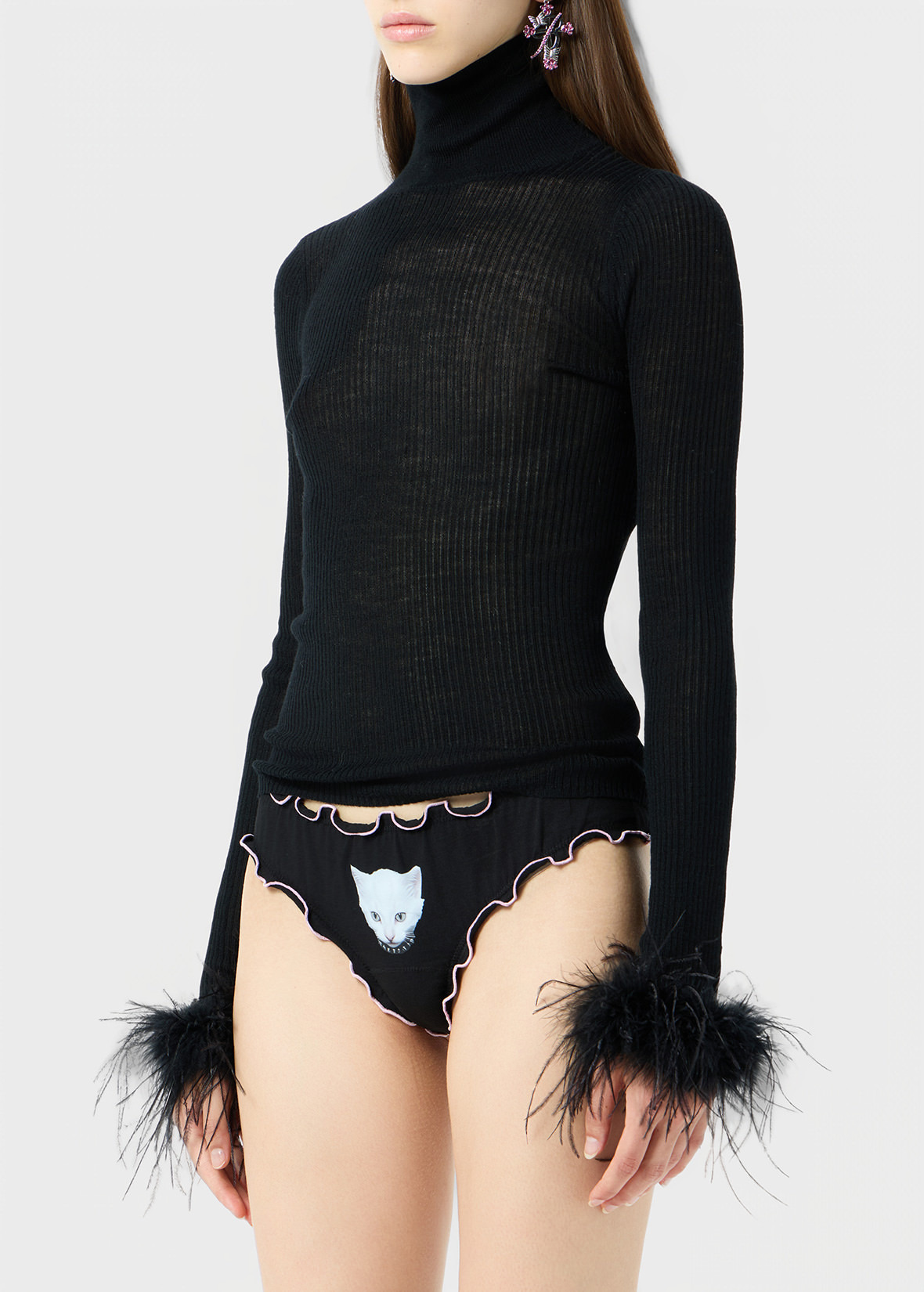 RIBBED WOOL SWEATER WITH FEATHERS - 5