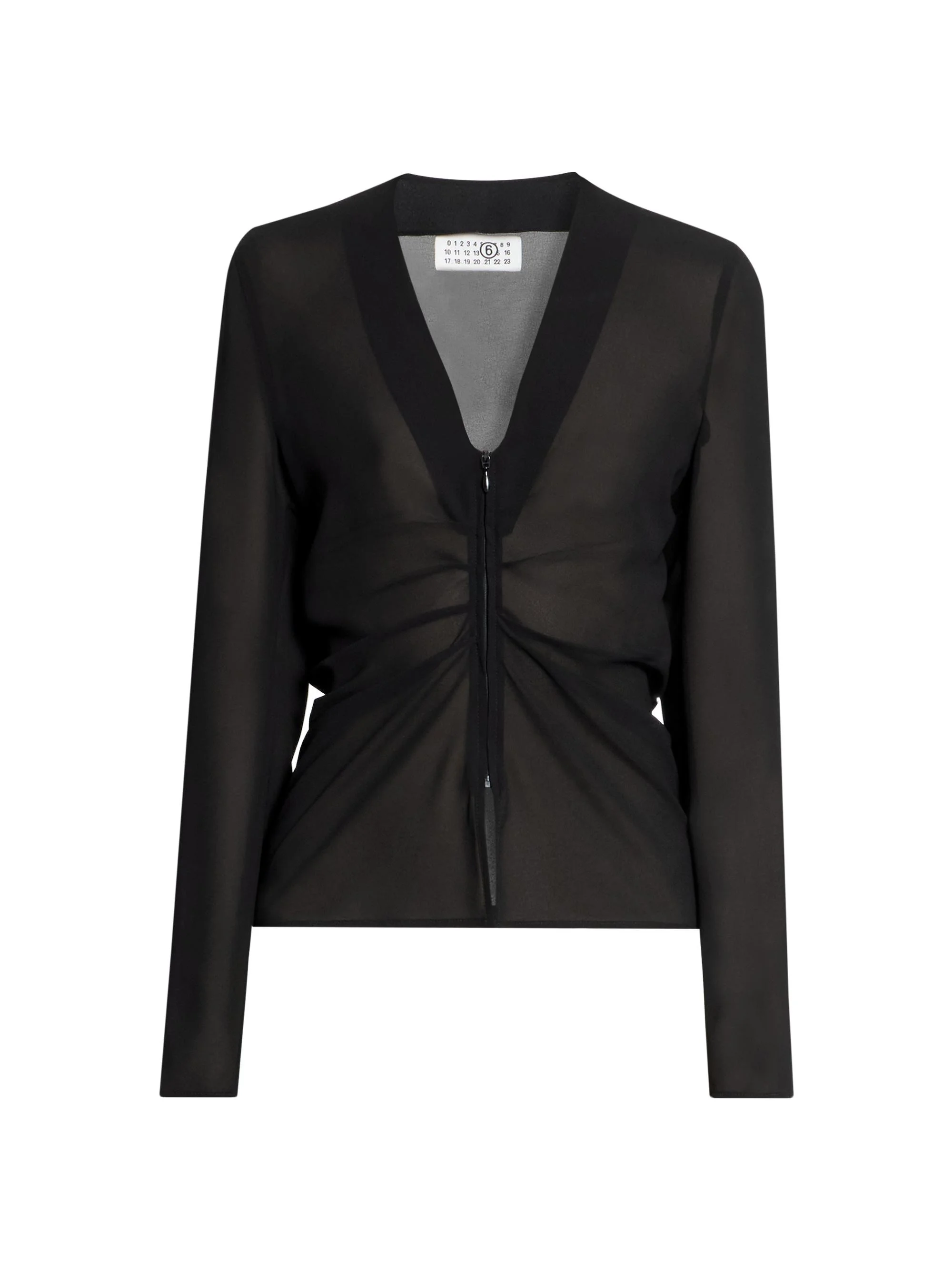 Women's Chiffon Gathered Zip-Front Top - Black - 1