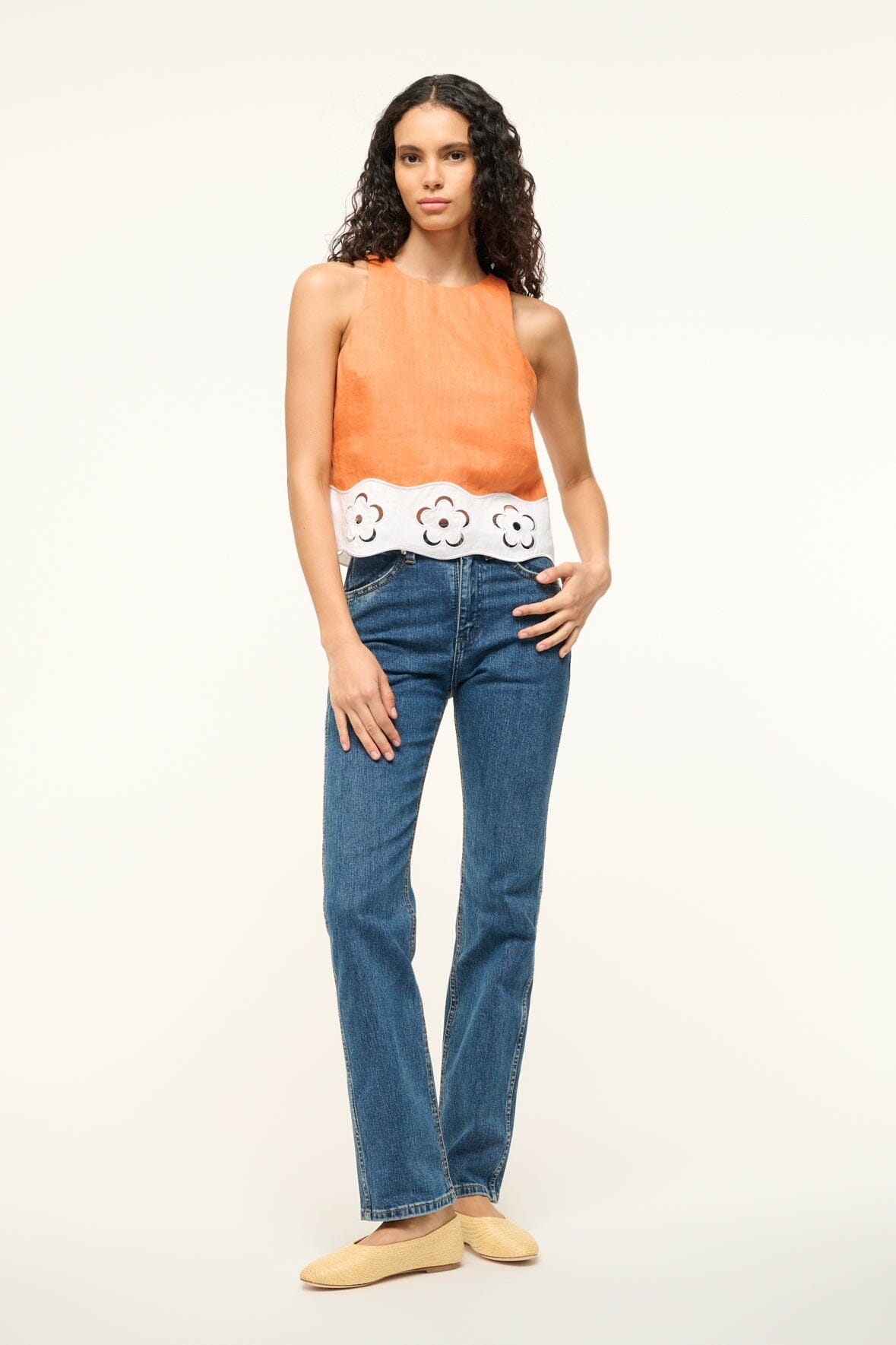 STAUD MIKA LINEN TOP APRICOT WHITE - 6
