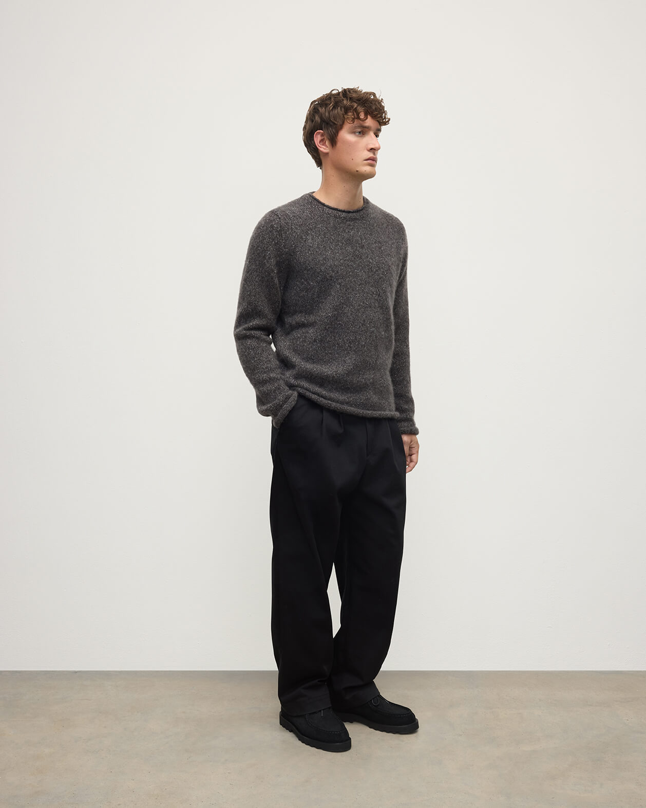 Brushed Cashmere Silk Grey Jumper - 3