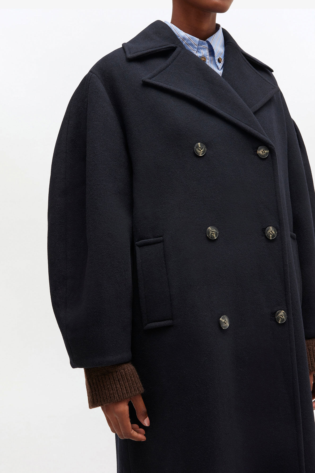 DARK BLUE WOOL PEACOAT LONG - 4