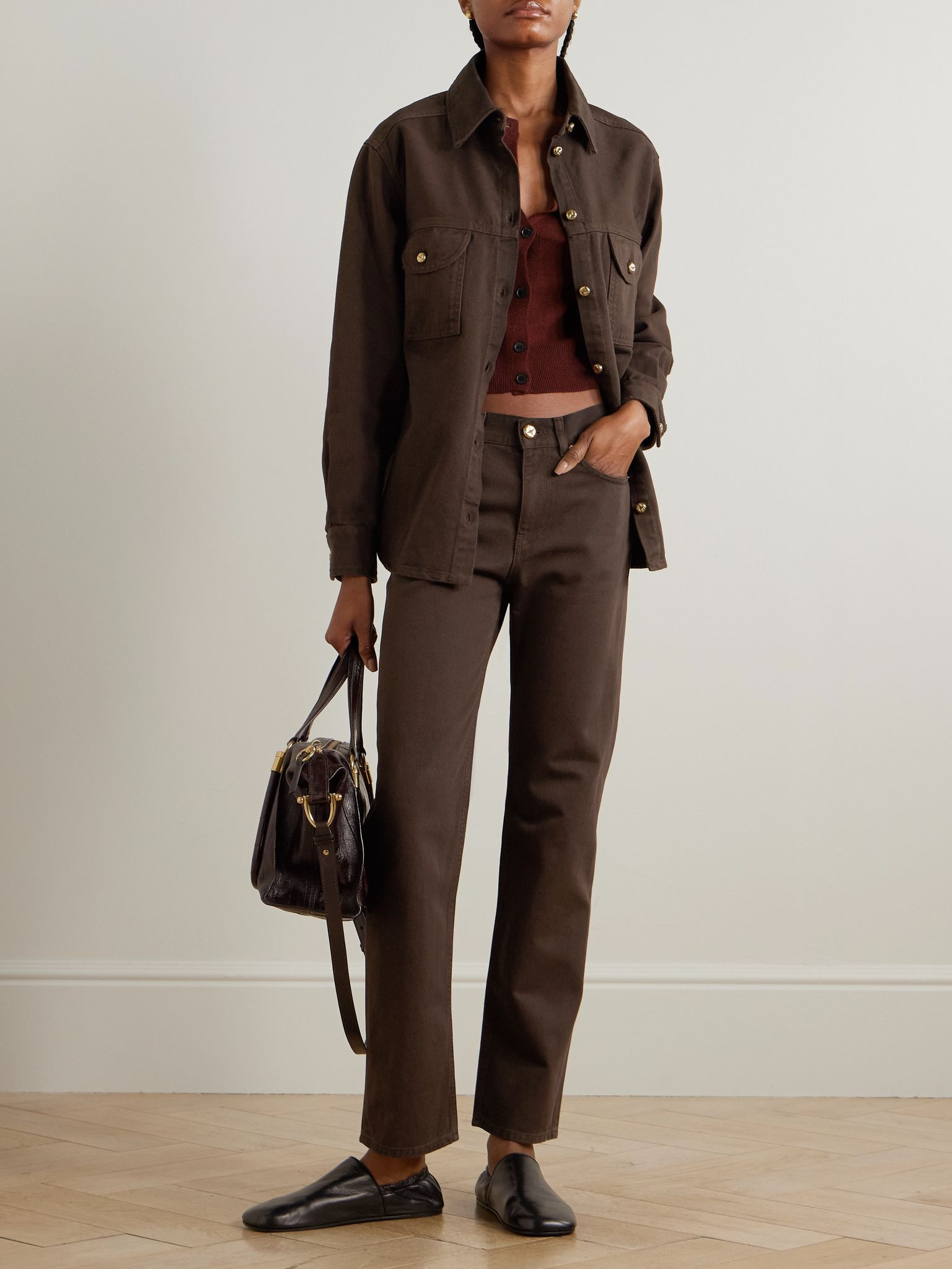 Paso embroidered high-rise straight-leg jeans Dark brown - 2