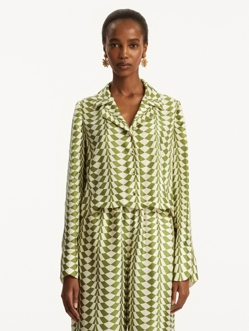 Oscar de la Renta GEO SILK TWILL BLOUSE outlook