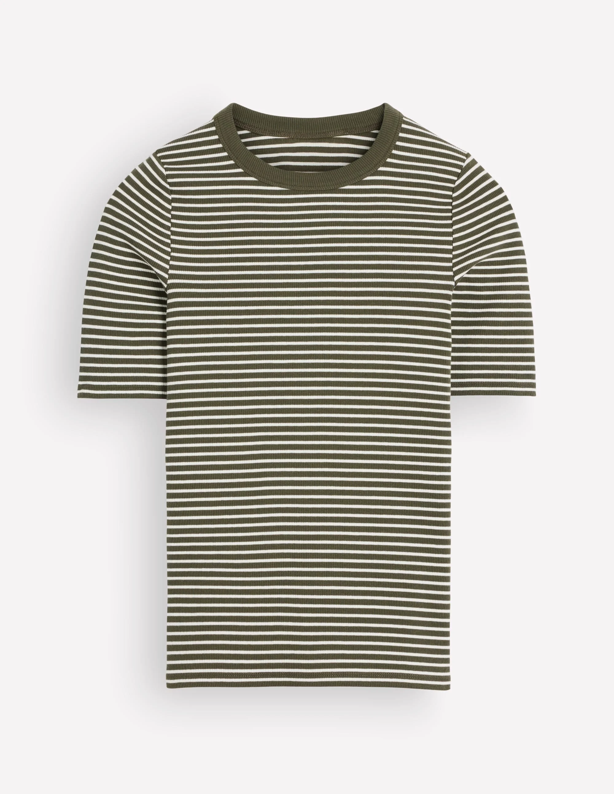 Ribbed Cotton T-Shirt-Falcon Green and Ivory Stripe - 1
