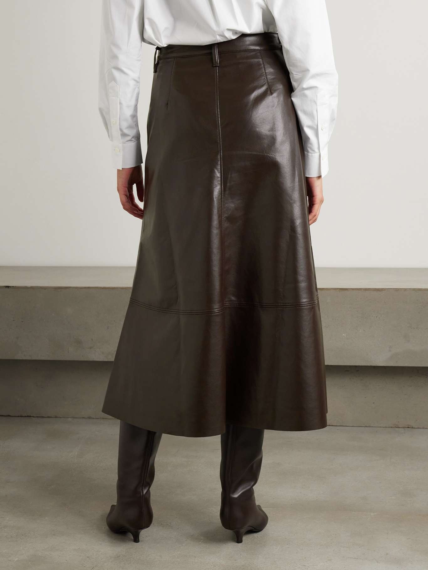 Cassia recycled leather-blend midi skirt Chocolate - 4
