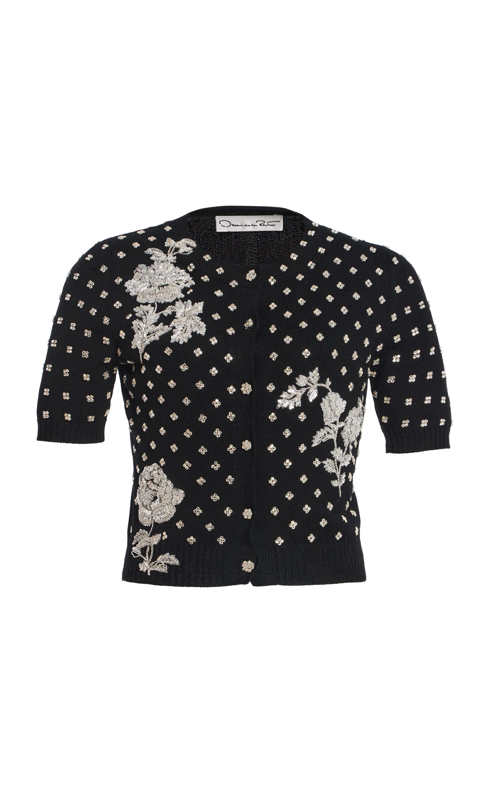 Floral Crystal-Embroidered Wool Cardigan black - 1