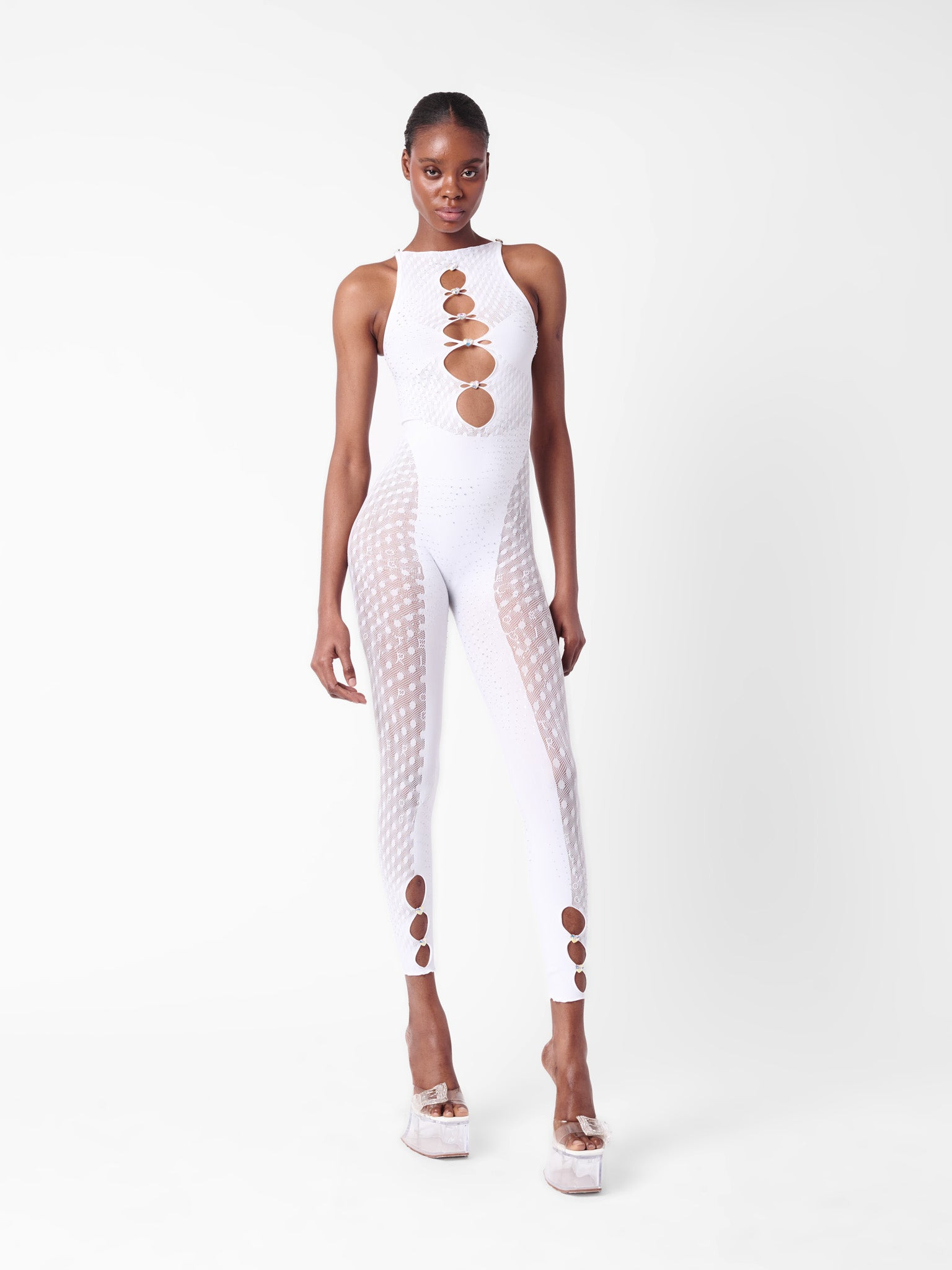 RHINESTONED JANICE JUMPSUIT OPTIC WHITE - 7