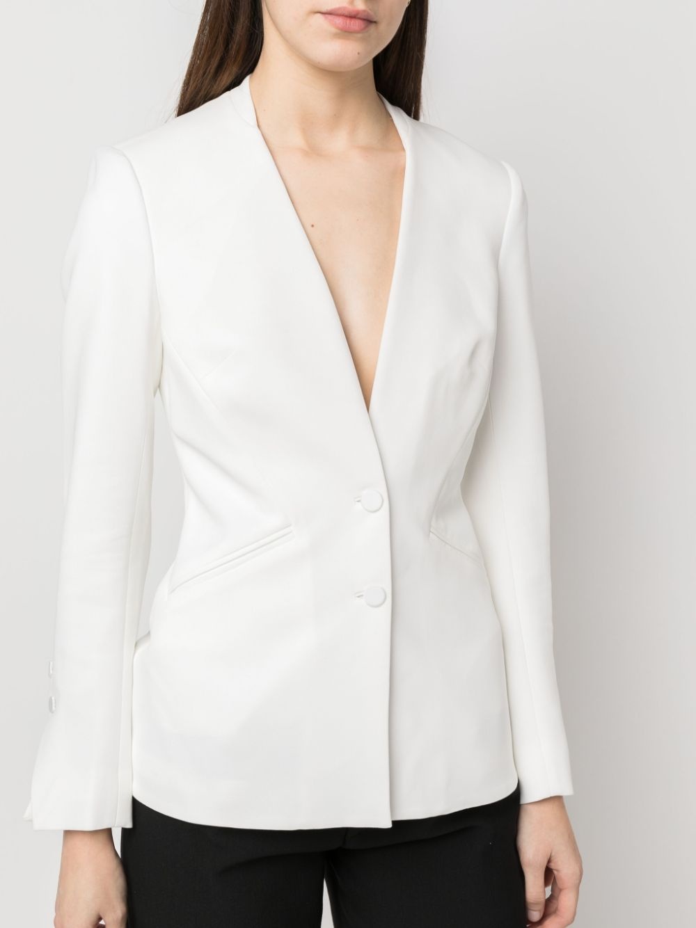 lace-hem collarless blazer - 6