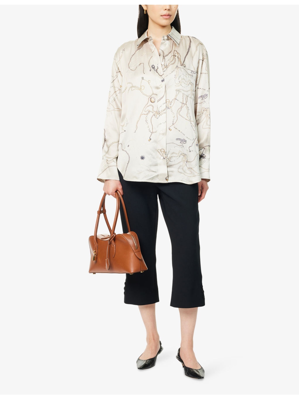 Buttoned Cuffs Crop-Leg Stretch-Woven Trousers - 2