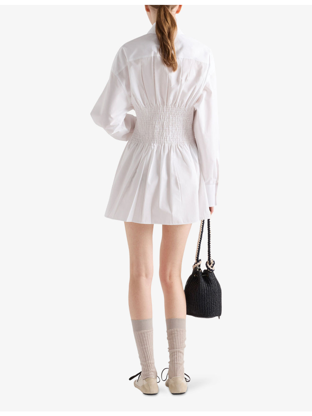 Smocked-Waist Long-Sleeve Classic Cotton Poplin Shirt - 3