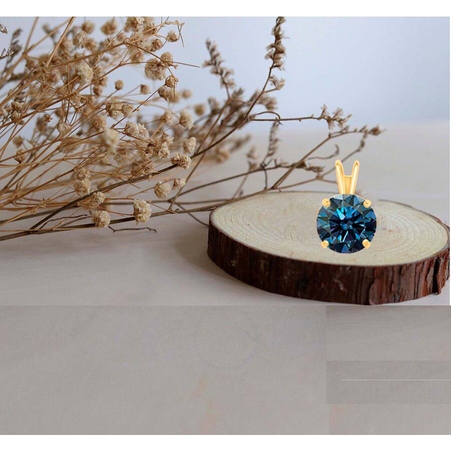 Maulijewels - Maulijewels 1.00ct D-VVS1 Blue Moissanite Diamond 14k Yellow Gold Solitaire Necklace with Gold Plate - 4