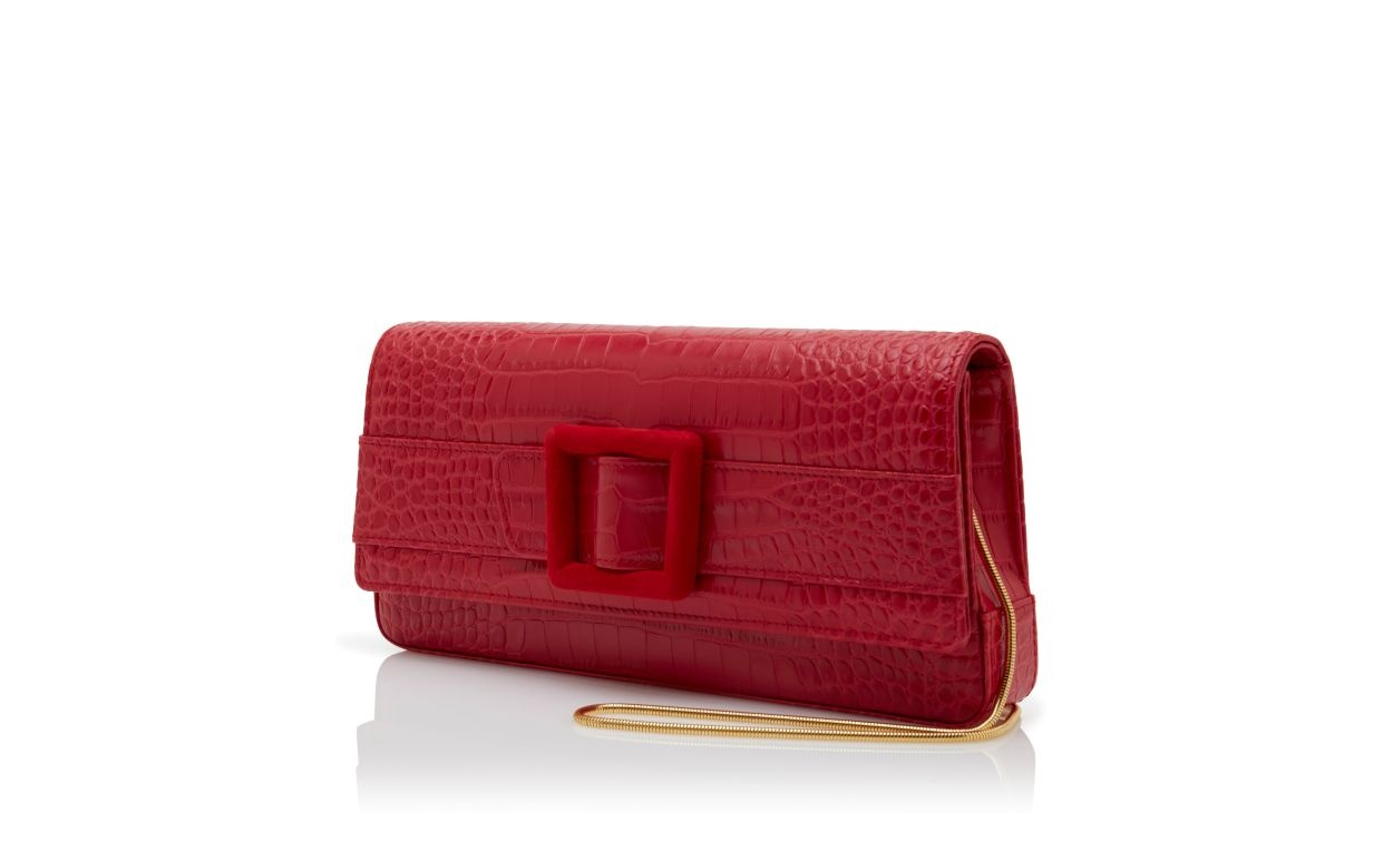 Red Calf Leather Buckle Clutch - 3