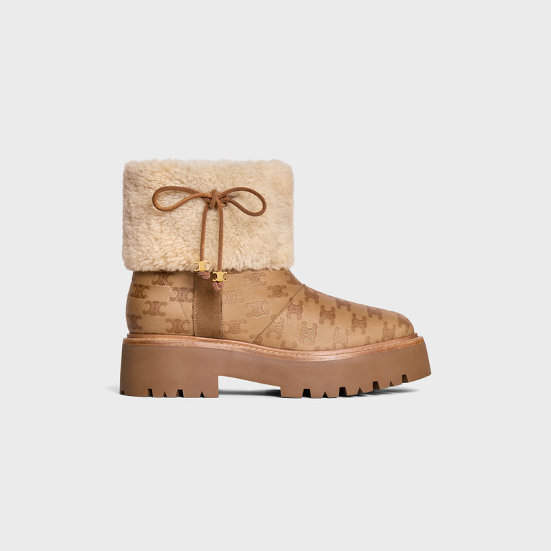 CELINE BULKY CROPPED TRIOMPHE BOOT in SUEDE STAMPED CALFSKIN AND SHEARLING - 1
