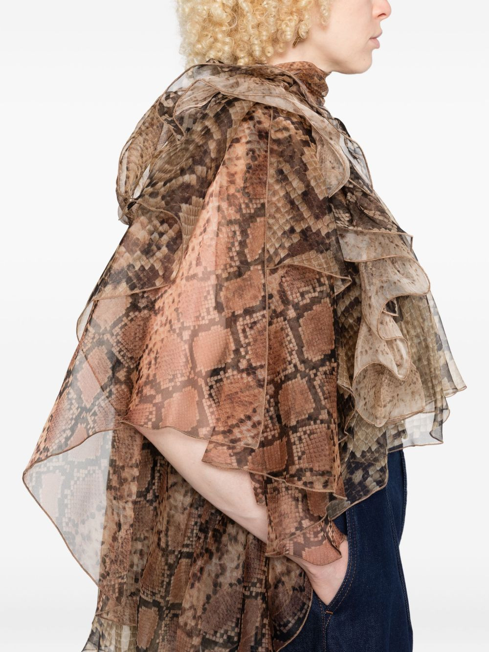 ruffled snakeskin-print blouse - 5