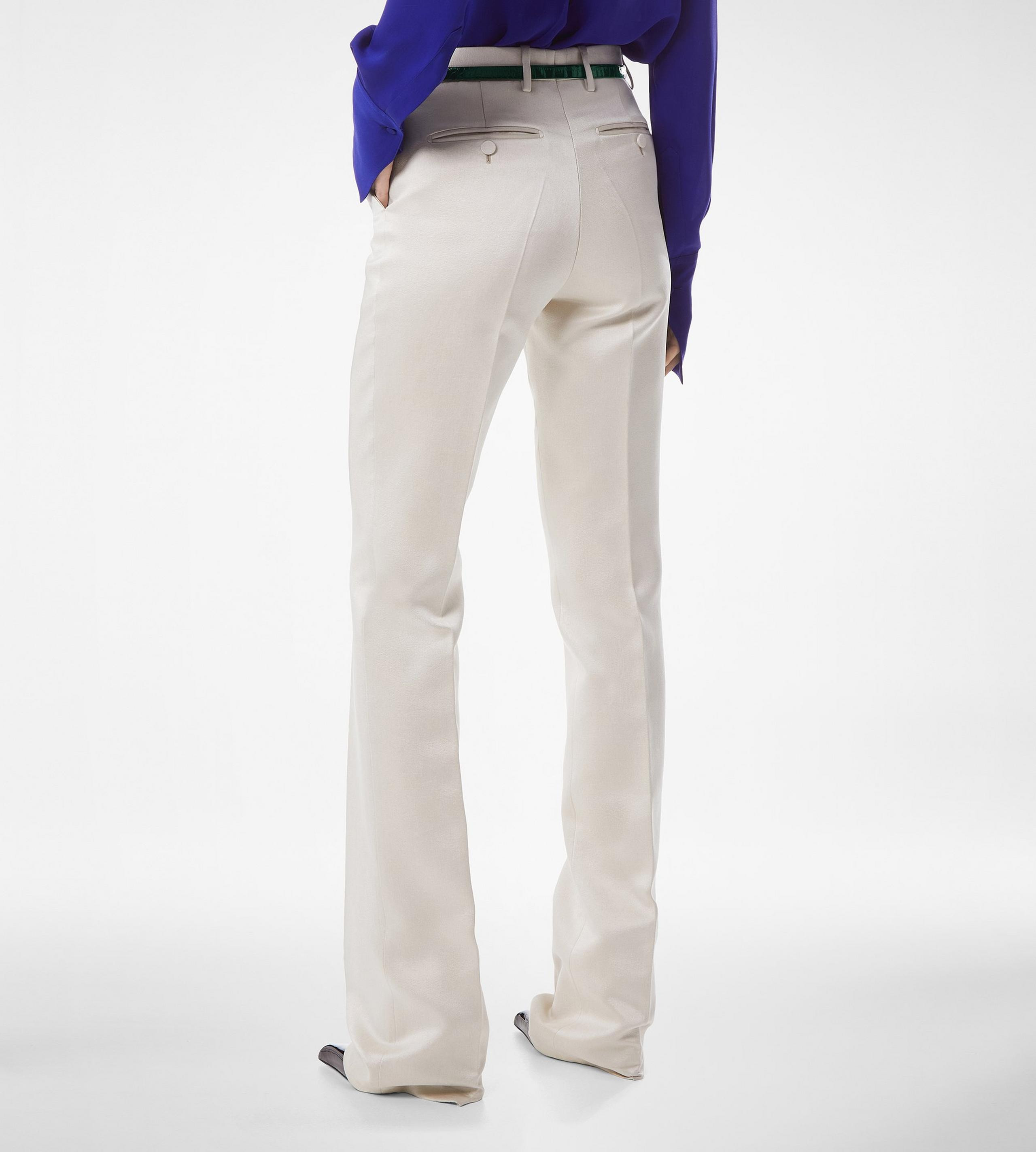 WASHED COTTON SILK BLEND DUCHESSE TAILORED STRAIGHT PANTS - 5