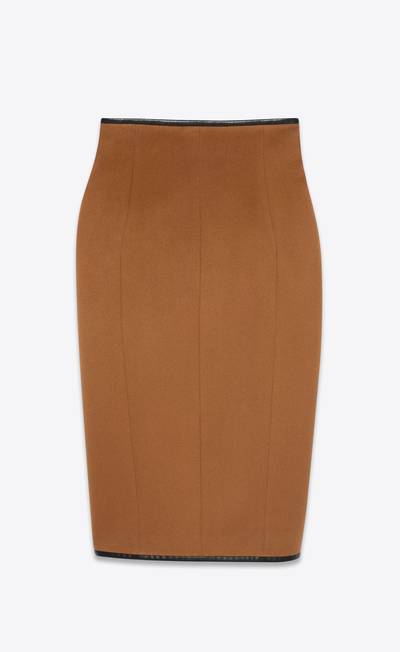SAINT LAURENT high-rise wrap skirt in flannel wool cashmere and leather outlook