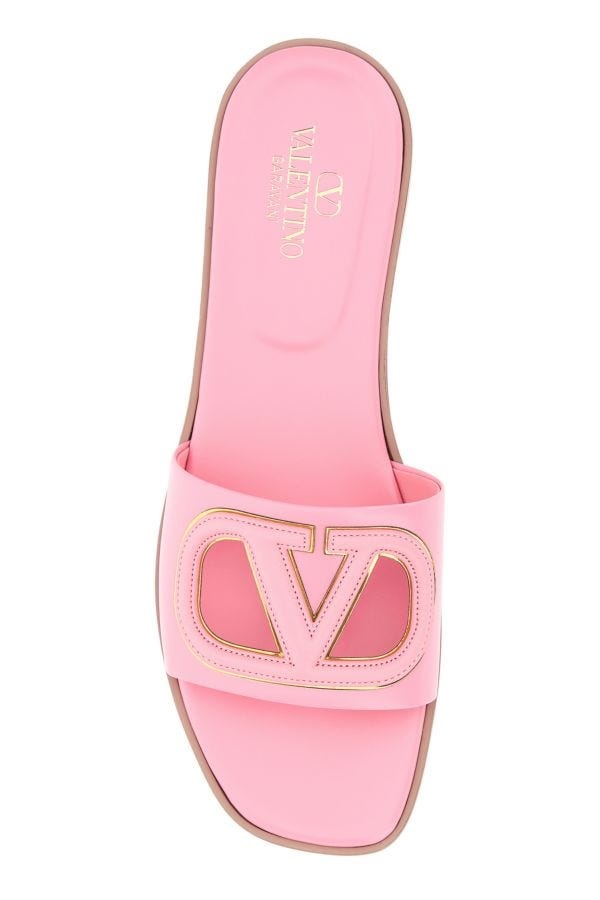 Pink leather VLogo slippers - 4