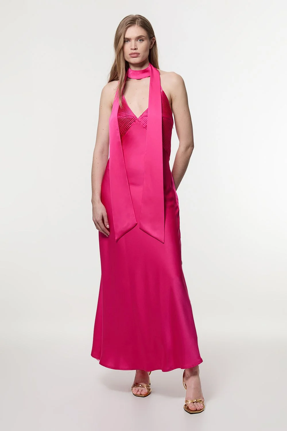 Tall Halter Pleated Woven Maxi Dress - 1