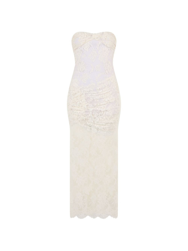 lace-overlay ruched mxi dress 1
