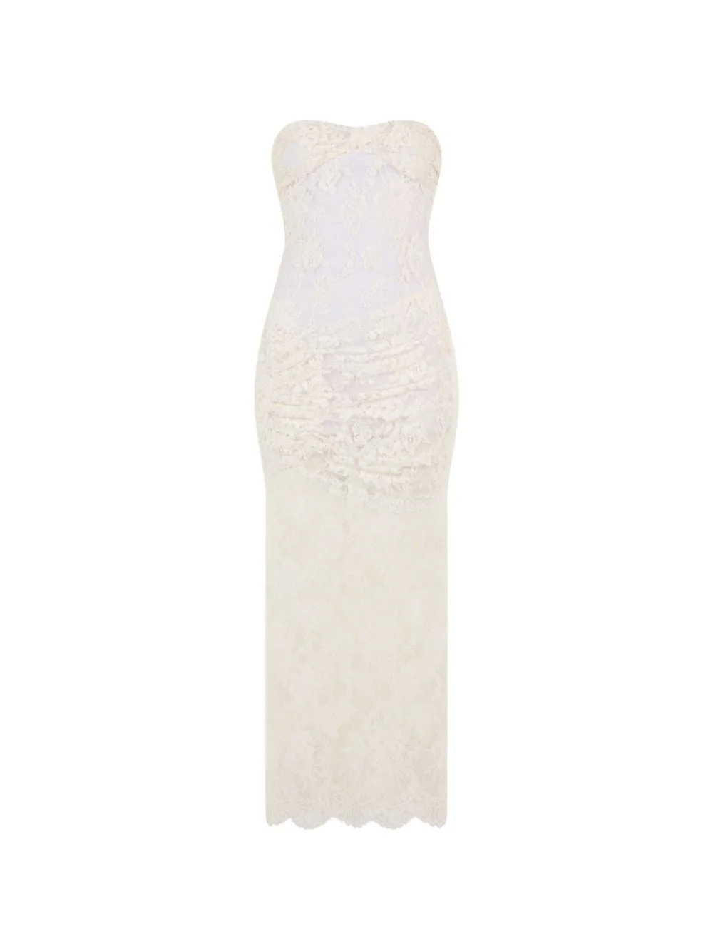 lace-overlay ruched mxi dress - 1
