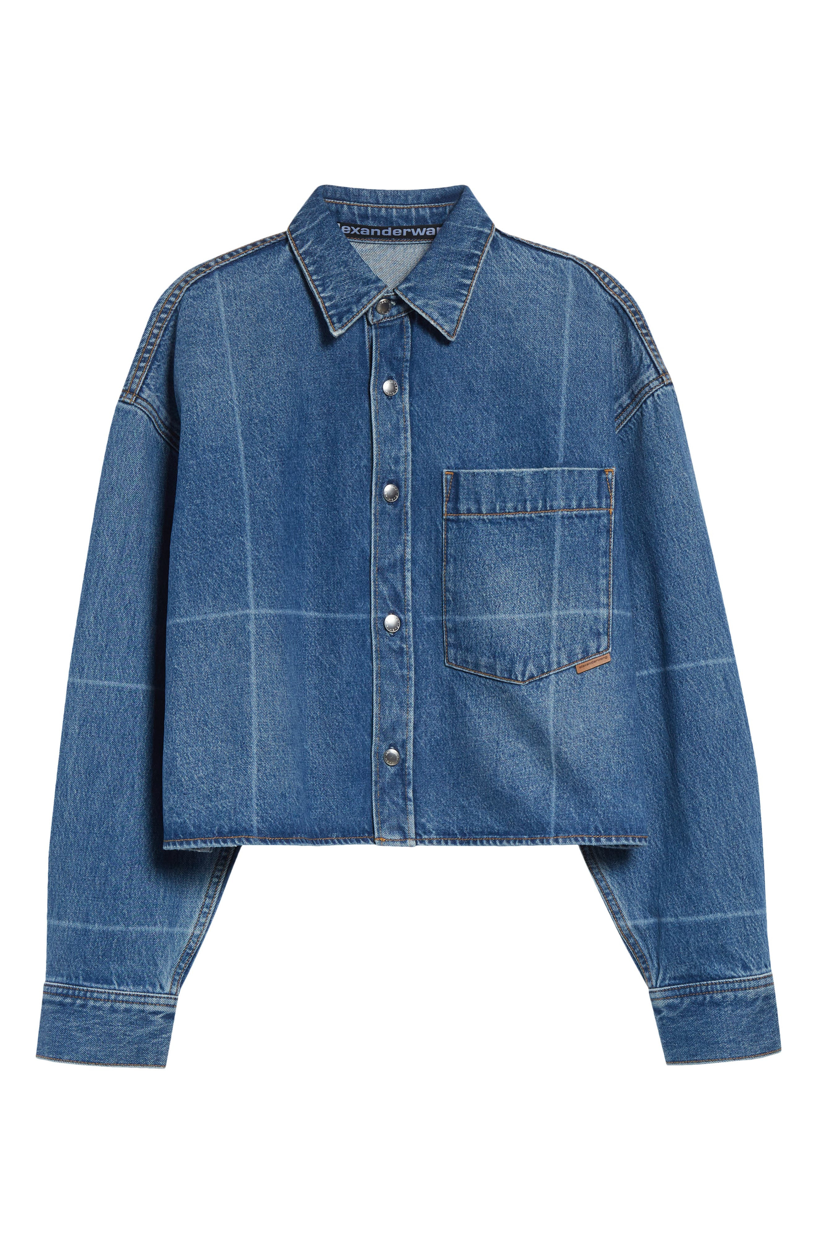 Alexander Wang Crop Denim Shirt Jacket in Vintage Marbled Blue at Nordstrom - 1