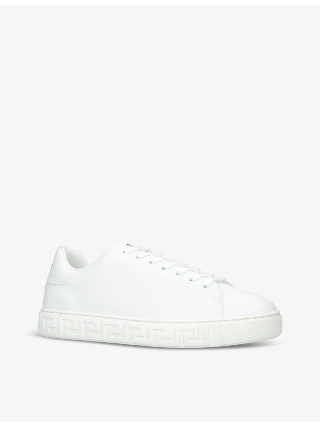 Greca-pattern brand-tab leather low-top trainers - 3