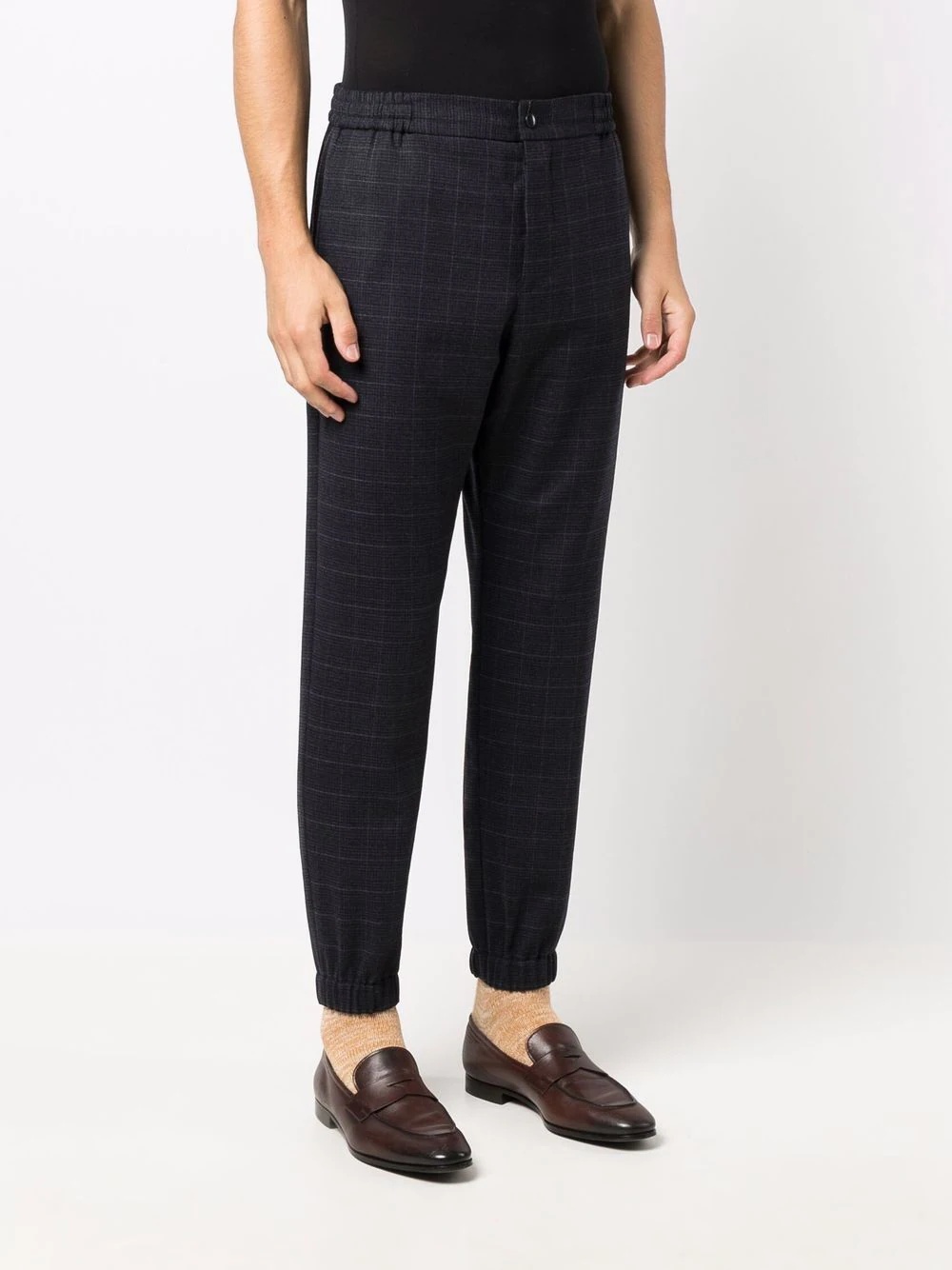 checked tapered-leg trousers - 3