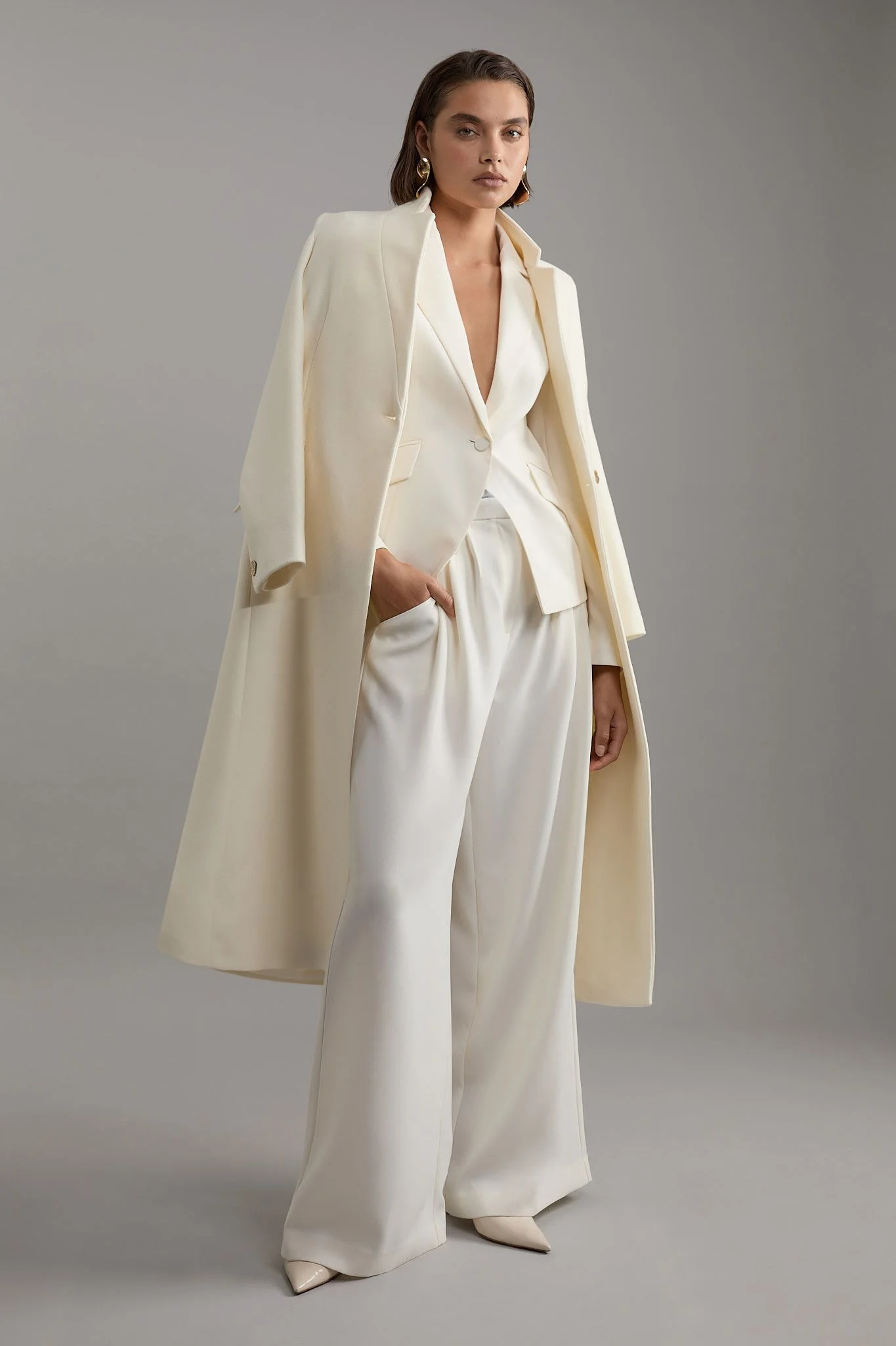 Tailored Crepe Pleat Detail Wide Leg Trousers - 1